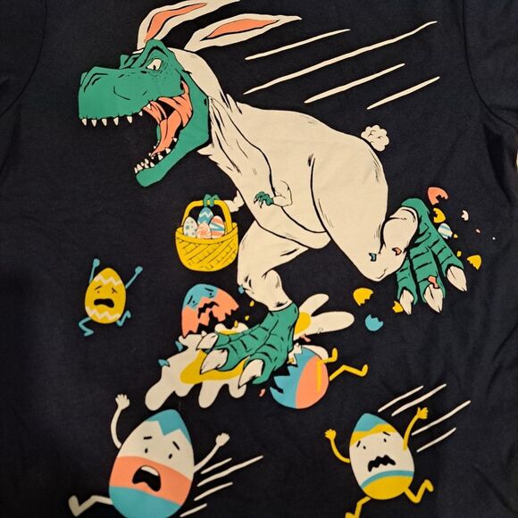 The Children's Place graphic t-shirt dinosaur Easter bunny scares eggs XS New! - Picture 2 of 6
